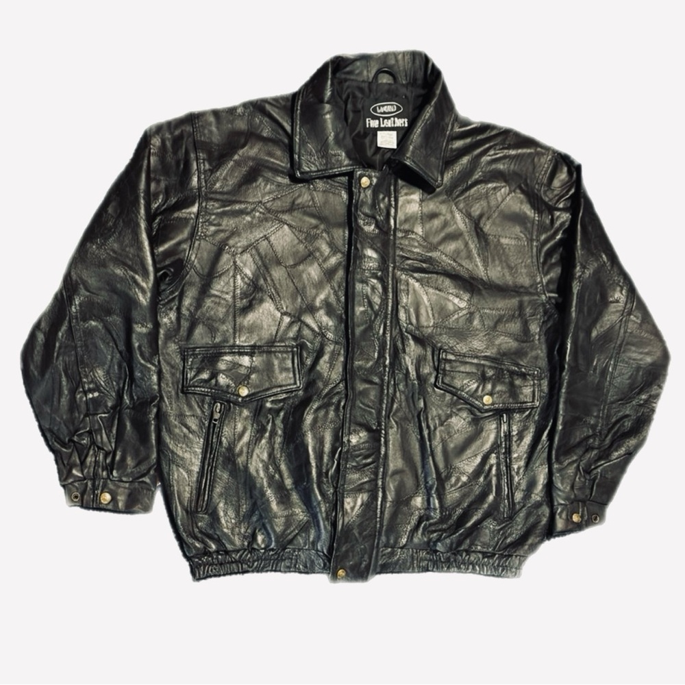 Le World Fine Leather Men's Black patchwork/pigskin Leather Jacket XL